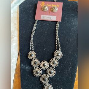 Premier Designs Silver and Black Statement Necklace and Earrings set